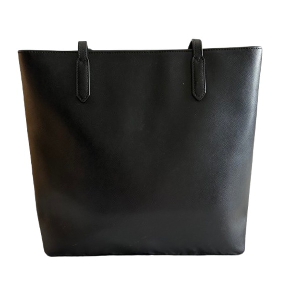 $298 Kate Spade Women's Medium Black & Gold Logo Leather Tote Bag & Bow Key Fob - Picture 2 of 16